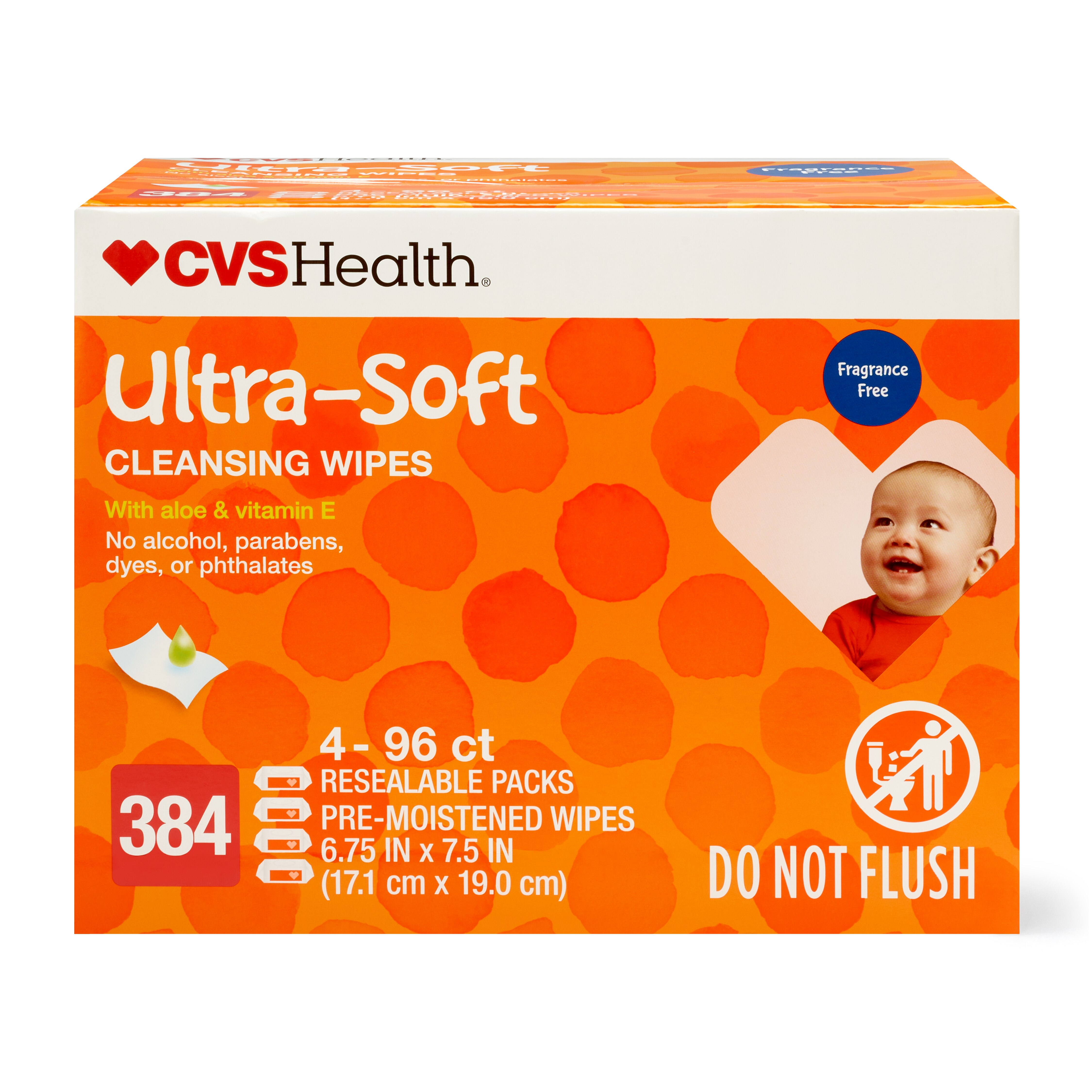 CVS Health Ultra-Soft Cleansing Wipes, 96 CT, 4 PK image.
