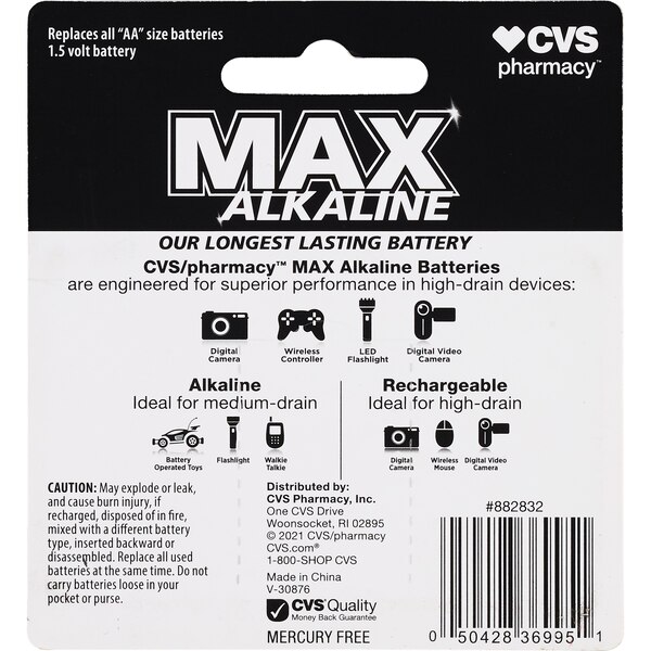 CVS Max Alkaline Batteries, AA, 1.5 Volt
