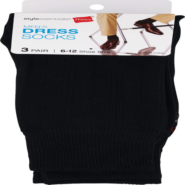 Style Essentials Men's Dress Socks 3 Pairs, Size 6-12, Black