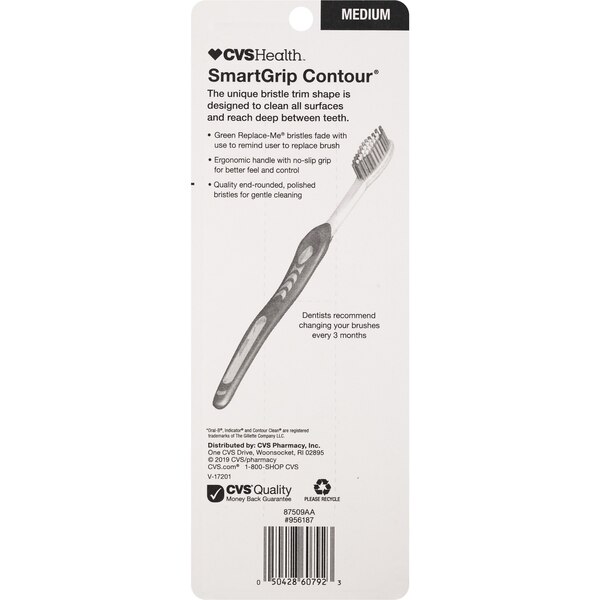 CVS Health SmartGrip Contour Toothbrush, Medium Bristle