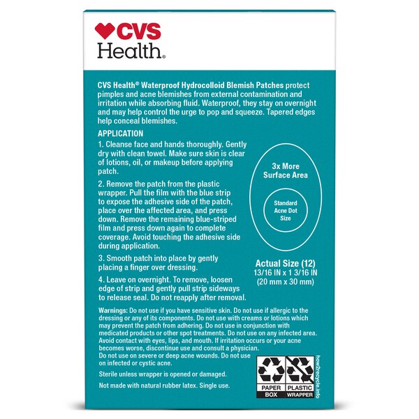 CVS Health Waterproof Hydrocolloid Blemish Patches, 12 CT