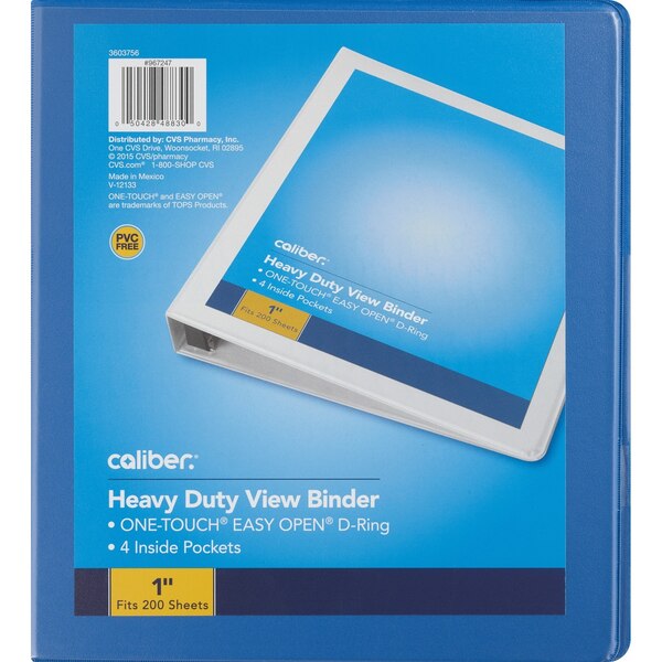 Caliber Heavy Duty View Binder, Black 1"