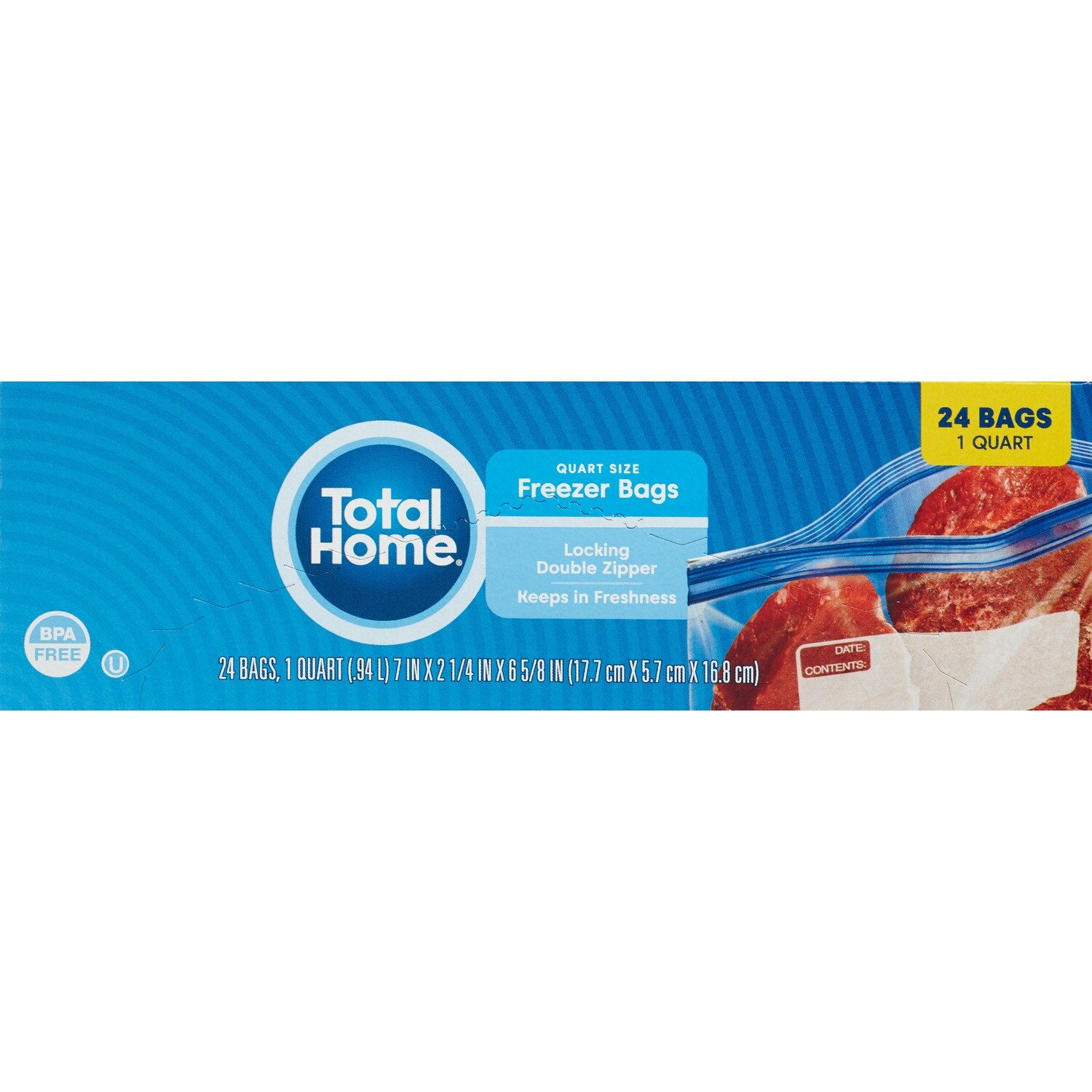 Total Home Reclosable Quart Freezer Bags, 24 ct