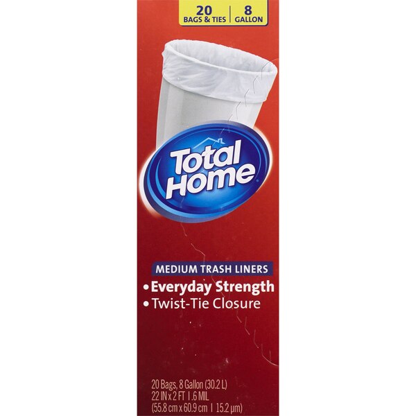 Total Home Small Trash Liners, 8 Gallon, White, 20 ct