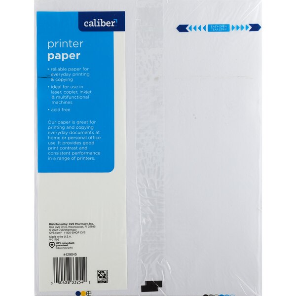 Caliber Printer Paper, Sustainably Sourced in the USA, 8.5"x11", 750 CT