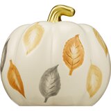 Fall Fest Ceramic Pumpkin with Leaves, 6.8 in, thumbnail image 1 of 2