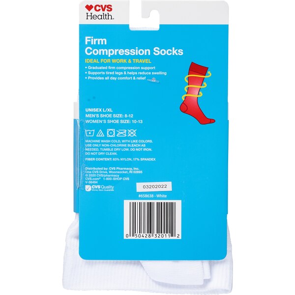 CVS Health Firm Compression Socks Over-The-Calf Length Unisex, 1 Pair, L/XL, White