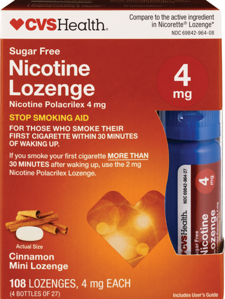 CVS Health Sugar Free Nicotine 4mg Lozenges, Cinnamon, 108 CT