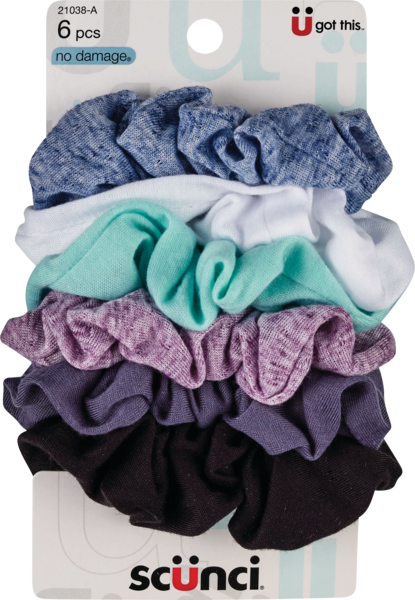 Scunci Soft Hold Fabric Scrunchies, Assorted Colors, 6 CT