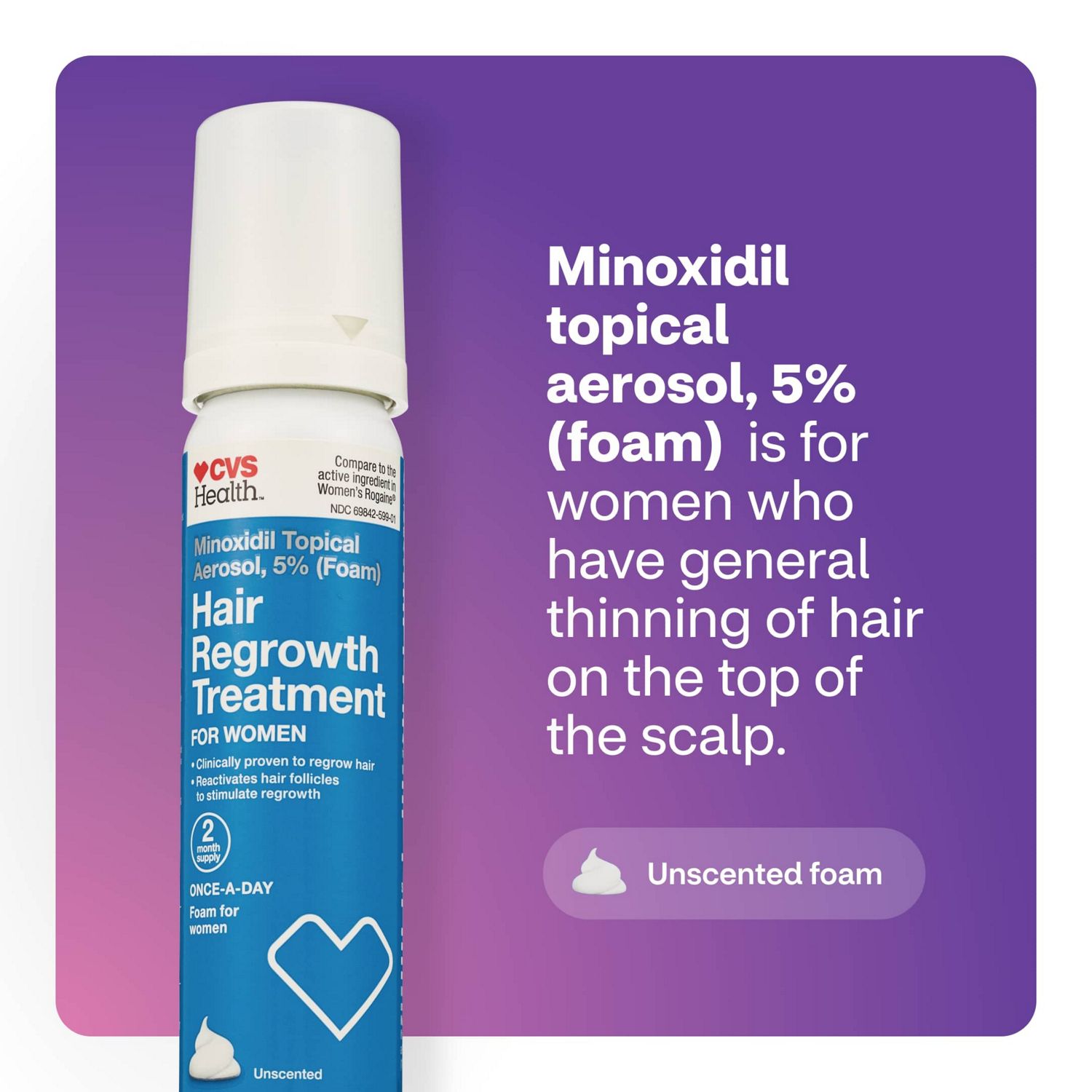 CVS Health Women's 5% Minoxidil Foam for Hair Regrowth image.