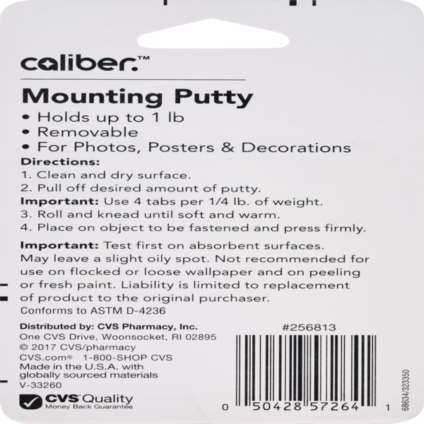 Caliber Removable Mounting Putty, White, 2 oz