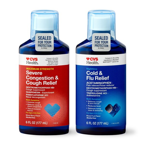 CVS Health Day + Nighttime Maximum Strength Severe Congestion, Cough, Cold & Flu Relief Liquid Combo Pack, 2 6 OZ bottles