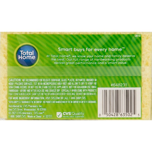 Total Home Heavy Duty Scrub Sponges for Tough Cleaning Jobs, 3 CT