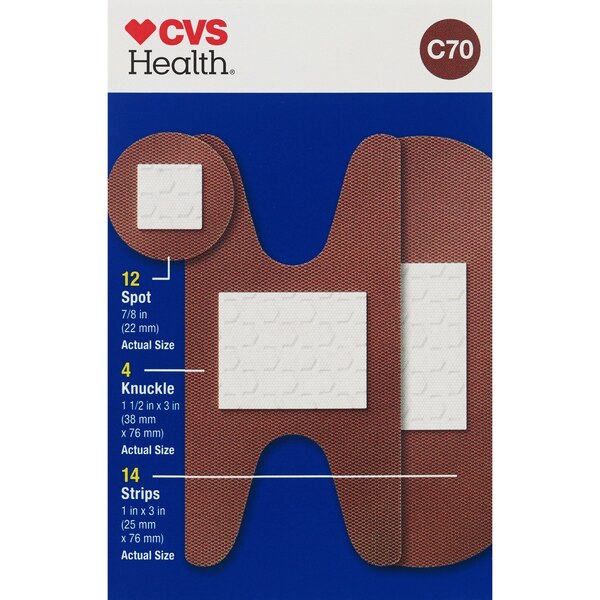 CVS Health Flexible Fabric Antibacterial Bandages, Assorted Sizes, 30 CT