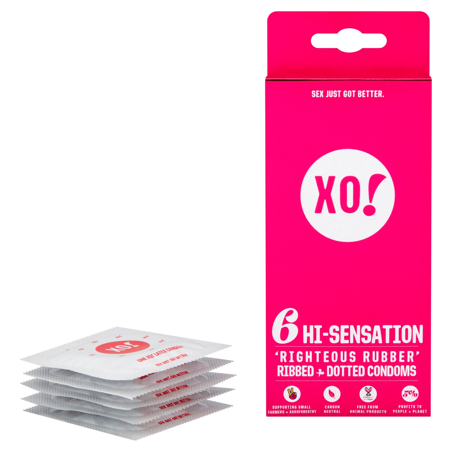 XO! Hi-Sensation Fairly Traded Rubber Condoms, 6 CT image.