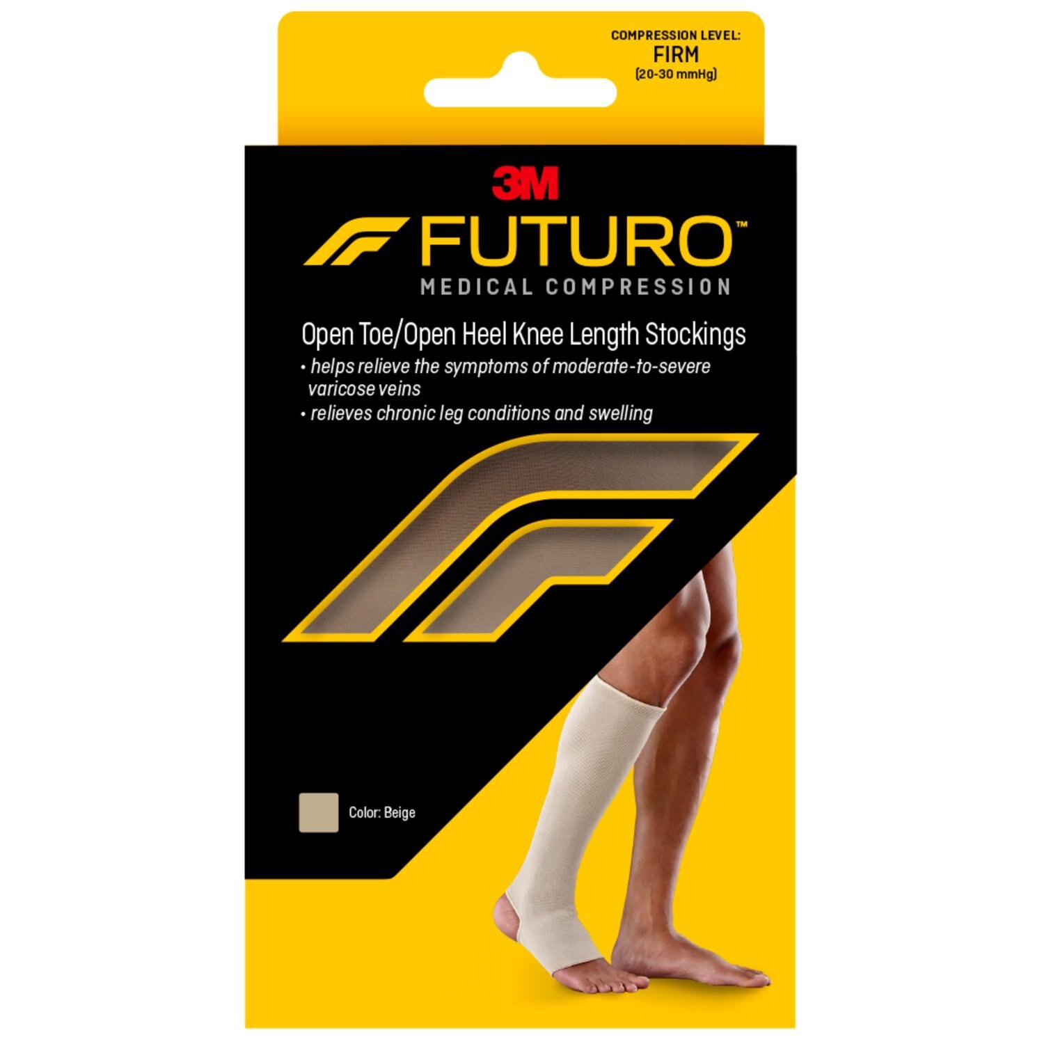Futuro Firm Compression Open Toe/Heel Knee Length Stockings for Men and Women, Beige image.