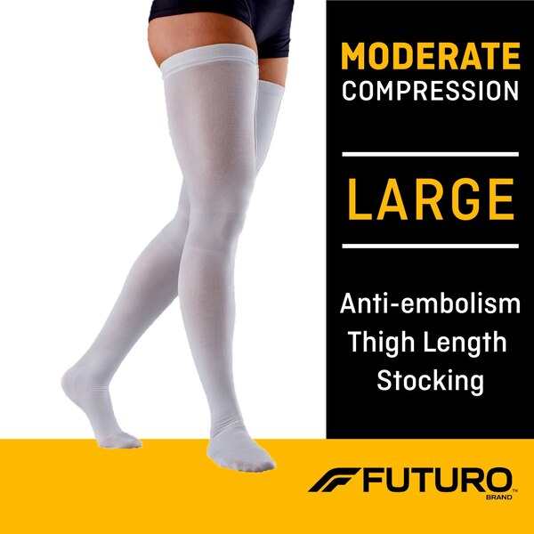 Futuro Moderate Compression Anti-Embolism Thigh High Closed Toe Stockings, White