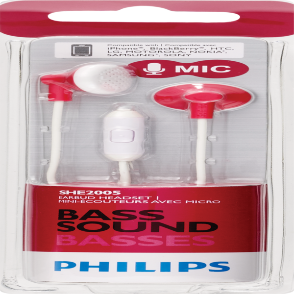 Philips In-Ear Earbud Headphones with Mic, Pink