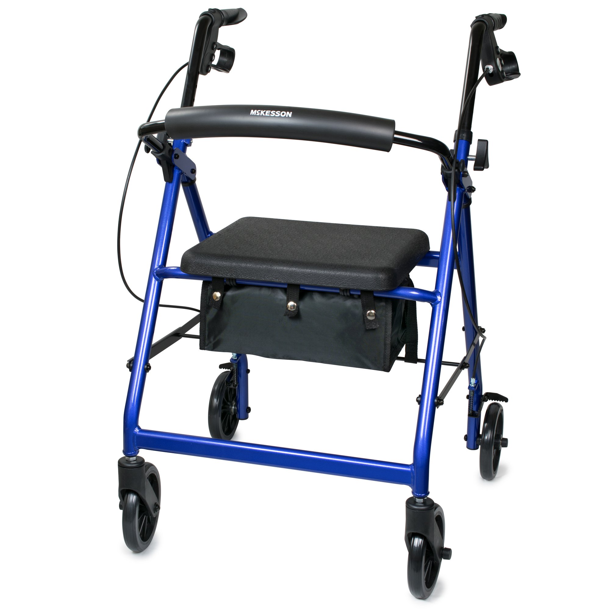McKesson 4 Wheel Rollator 14 Inch Seat Width 300 lbs. Weight Capacity, Blue image.