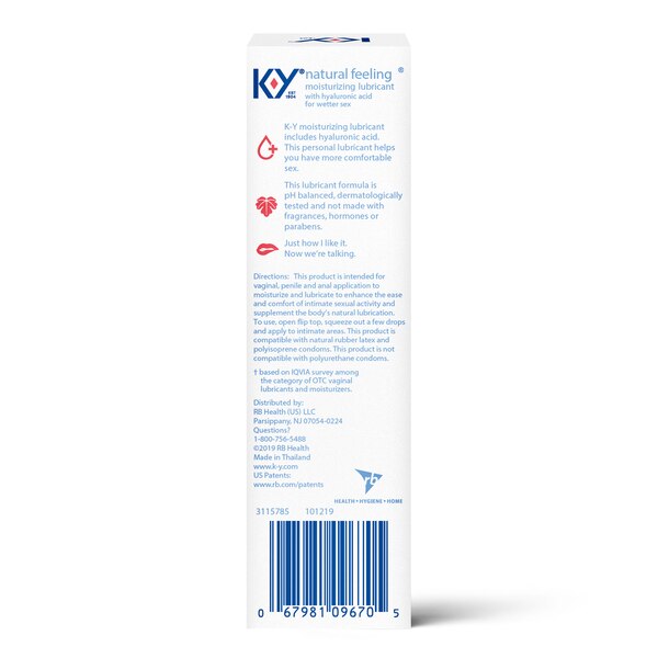 K-Y Natural Feeling Water Based Personal Lubricant with Hyaluronic Acid, 3.38 OZ