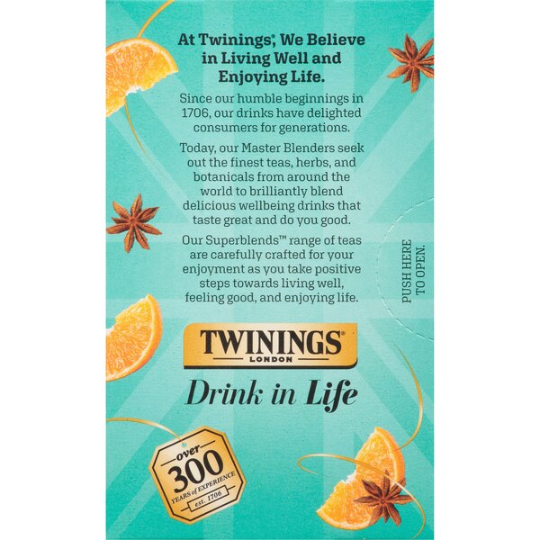 Twinings Superblends Soothing Turmeric Orange & Star Anise Flavoured Herbal Tea, Caffeine-Free, 18 ct, 1. 27 oz