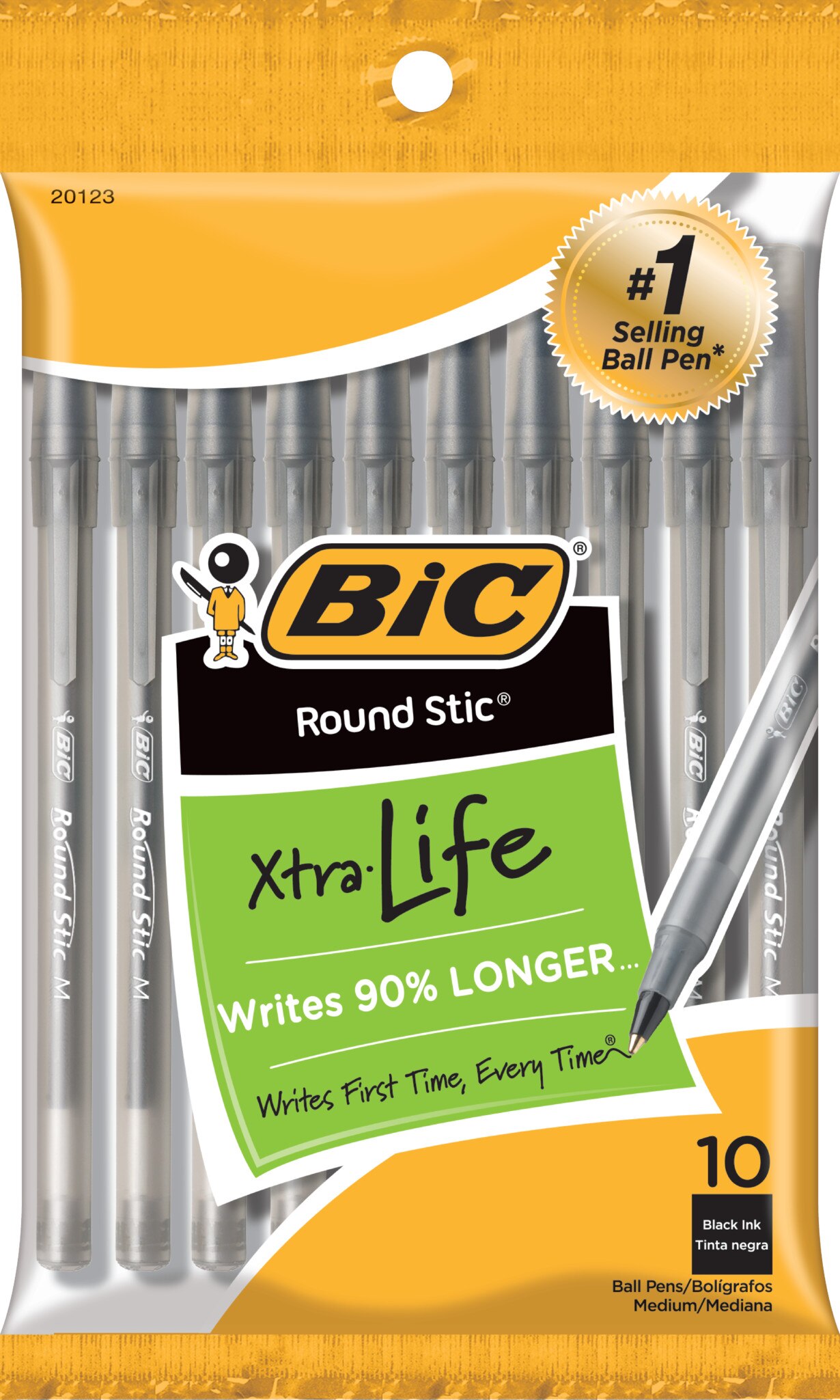 BIC Round Stic Xtra Life 1mm Medium Point Ball Pen, 10CT