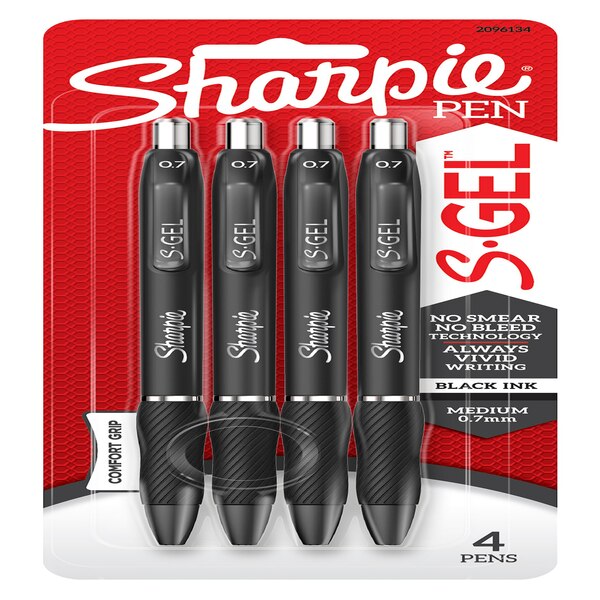 Sharpie S-Gel Pens, Medium Point (0.7mm), Black Ink Gel Pen, 4 CT