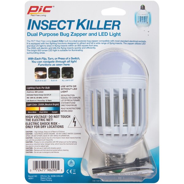 PIC Insect Killer Dual Purpose Bug Zapper and LED Light Bulb