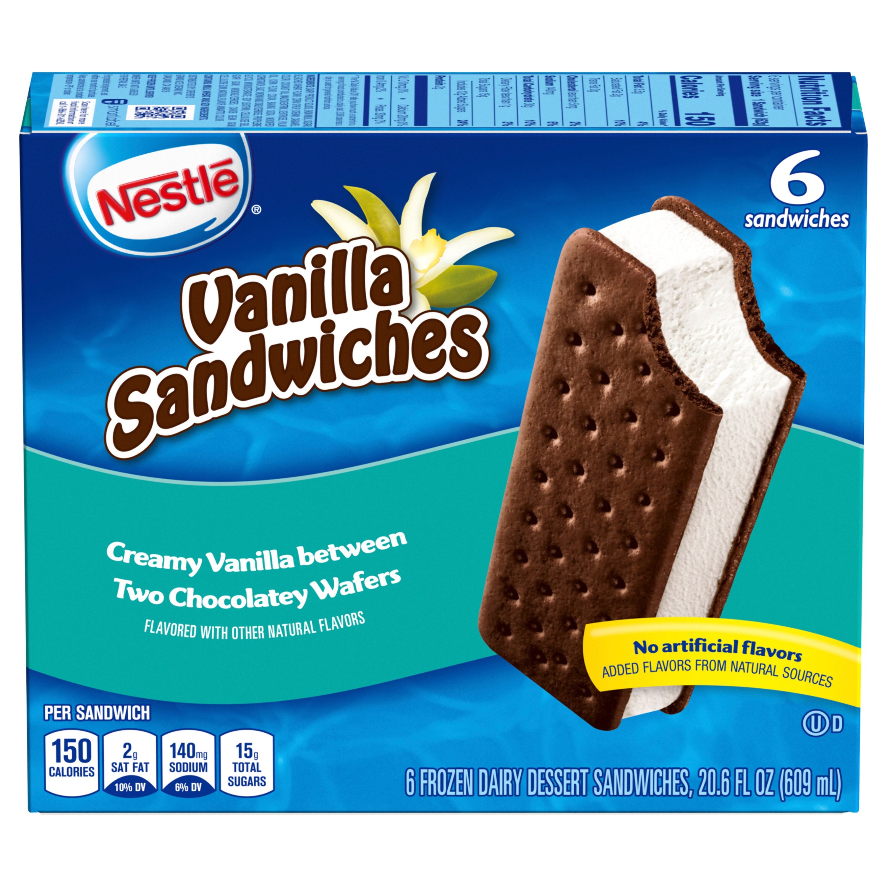 Nestle Vanilla Frozen Dairy Dessert Sandwiches, 6ct image.