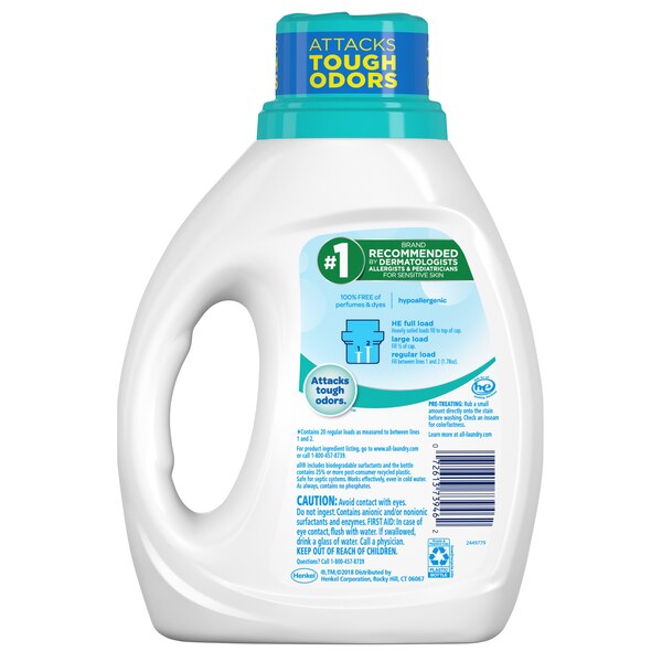 all Liquid Laundry Detergent, Free Clear with Odor Relief, 36 oz, 20 Loads