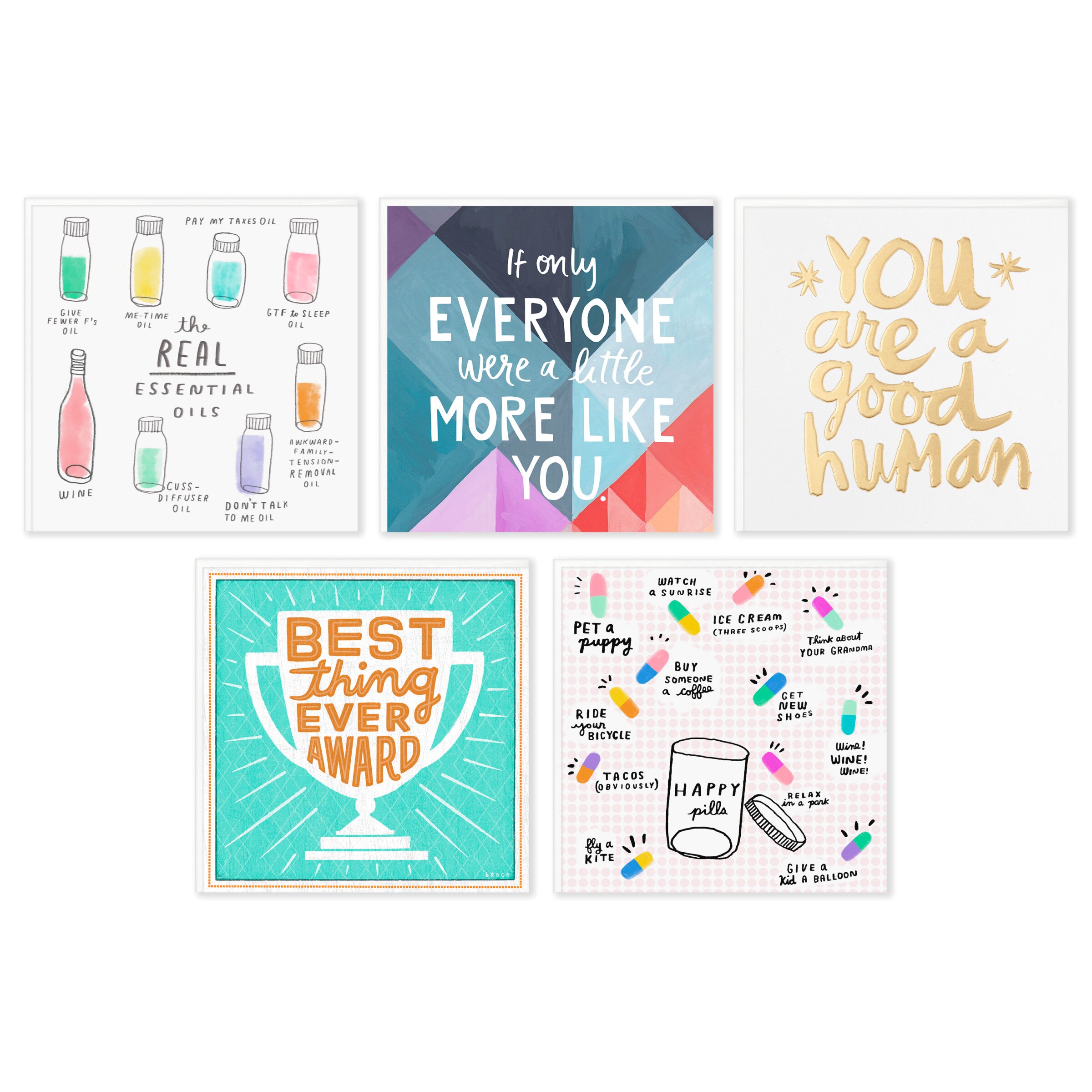 Hallmark Good Mail Blank Cards Assortment (5 Cards with Envelopes for Congratulations, Thinking of You, Thank You, and More) E3 image.