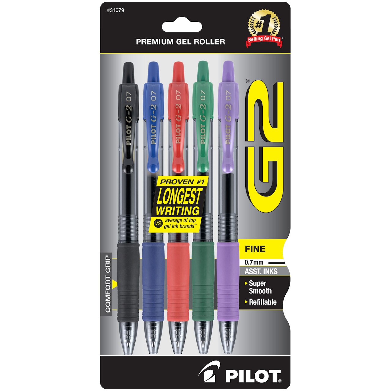 Pilot G2 Premium Refillable & Retractable Gel Pens, Fine Point, Assorted Color Inks, 5 Pack