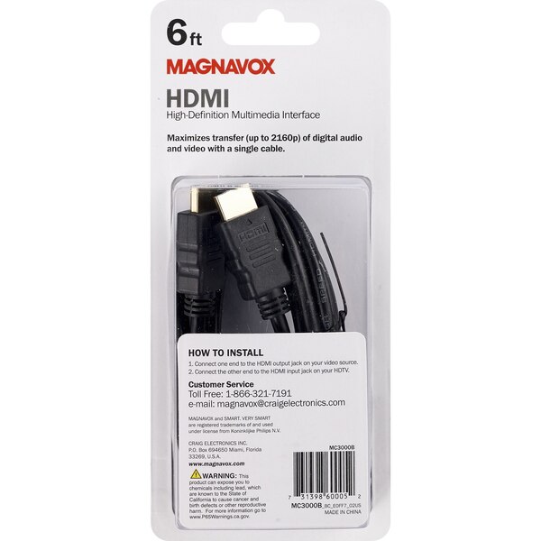 Craig HDMI  6 Foot Cable With Ethernet Channel