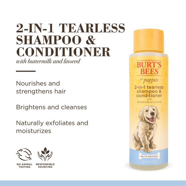 Burt's Bees for Puppies Natural Tearless 2 in 1 Shampoo and Conditioner, Made in USA, 16oz