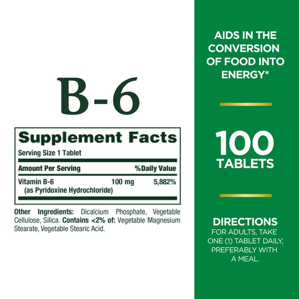 Nature's Bounty Vitamin B-6 Tablets, 100 Mg, 100 CT