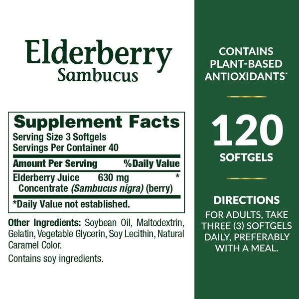 Nature's Bounty Elderberry Sambucus 630mg Softgels, 120 CT