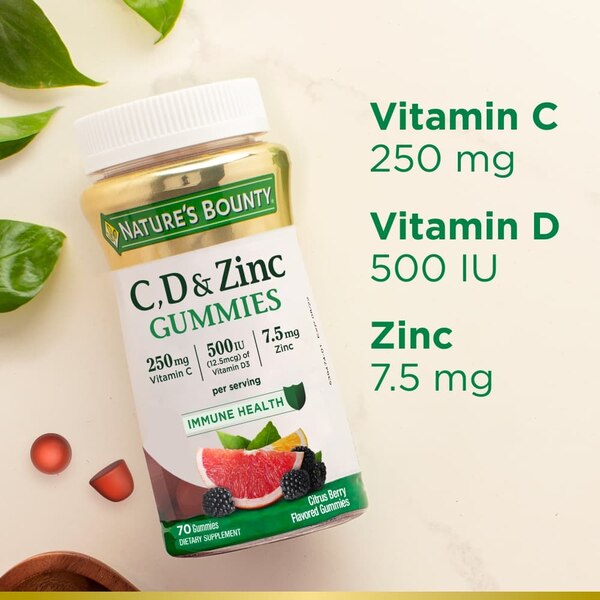Nature's Bounty Vitamins C, D, & Zinc Immune Health Gummies, 70 CT