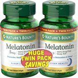 Nature's Bounty Melatonin 5 mg Twin Pack, 60 Rapid Release Liquid Softgels, thumbnail image 1 of 6