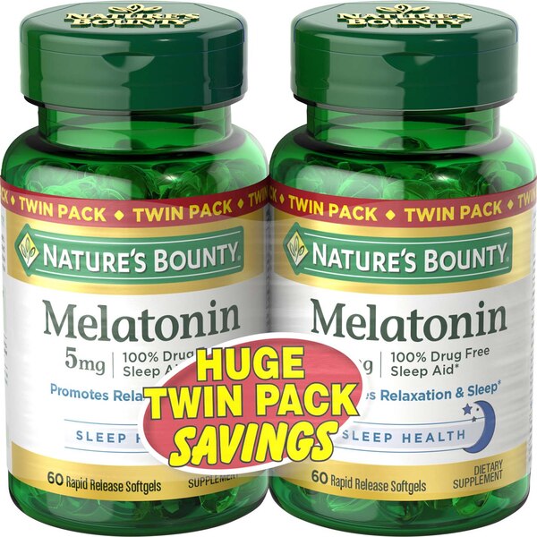 Nature's Bounty Melatonin 5 mg Twin Pack, 60 Rapid Release Liquid Softgels