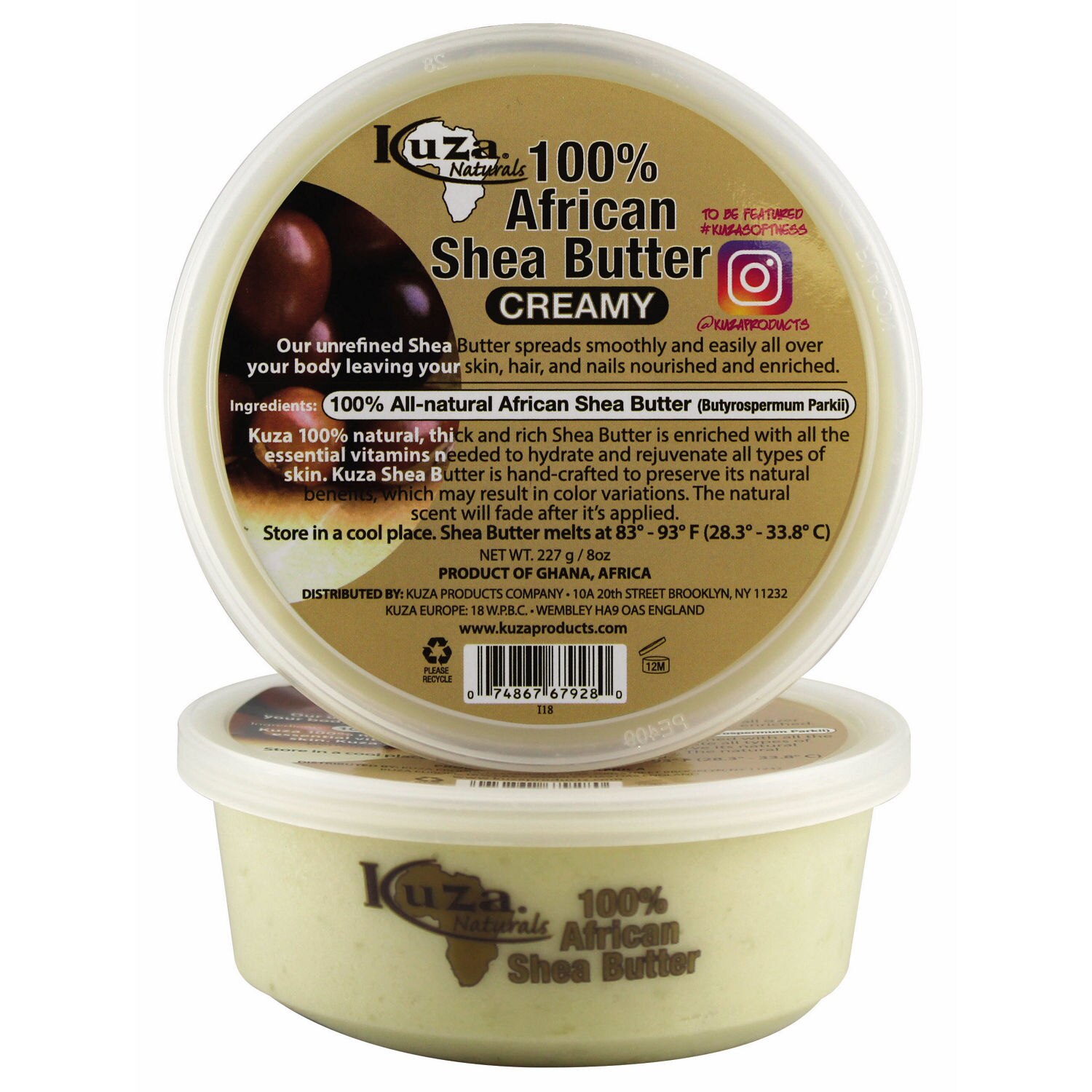 Kuza Creamy White 100% Shea Butter, 8 OZ image.