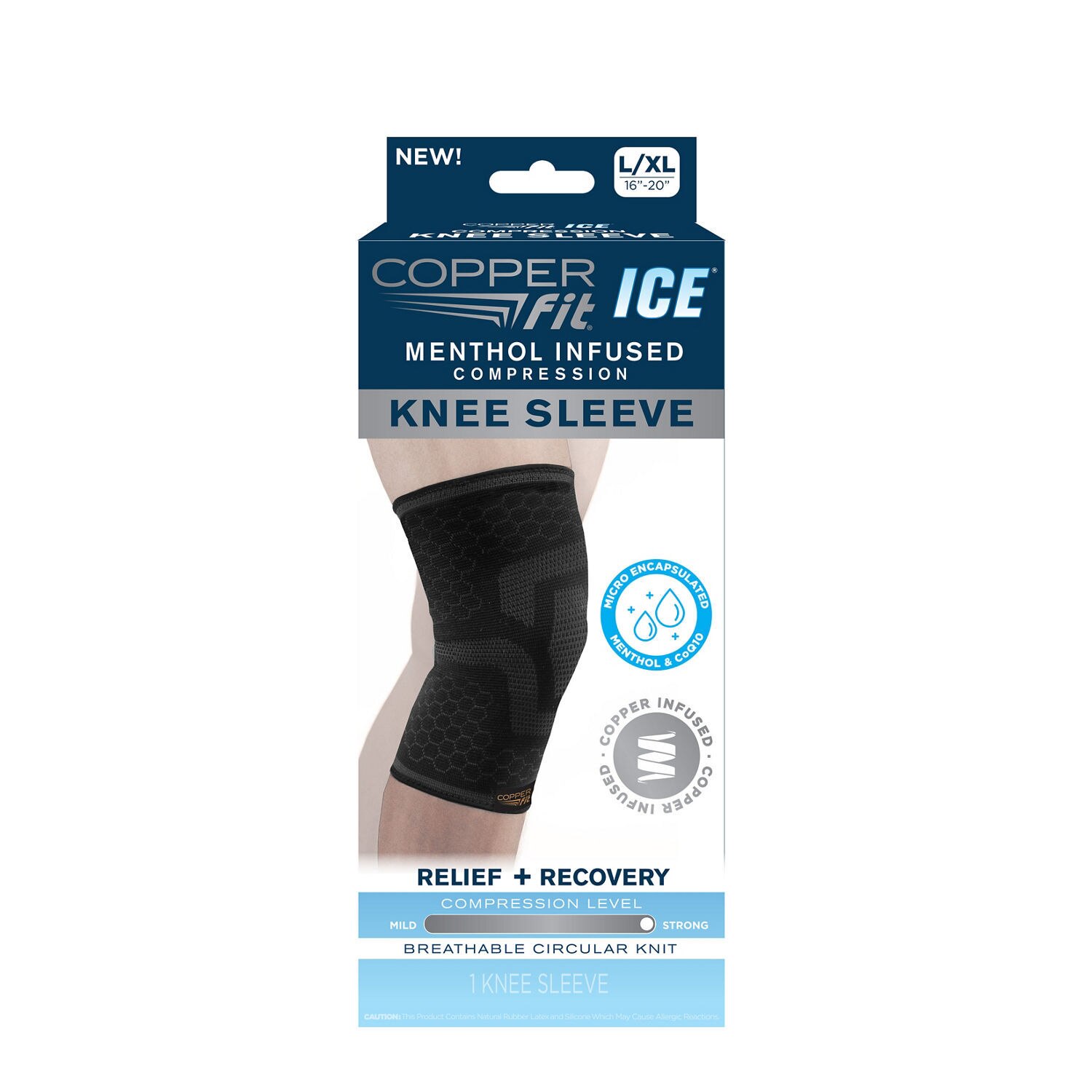 Copper Fit Ice Menthol Infused Compression Knee Sleeve image.