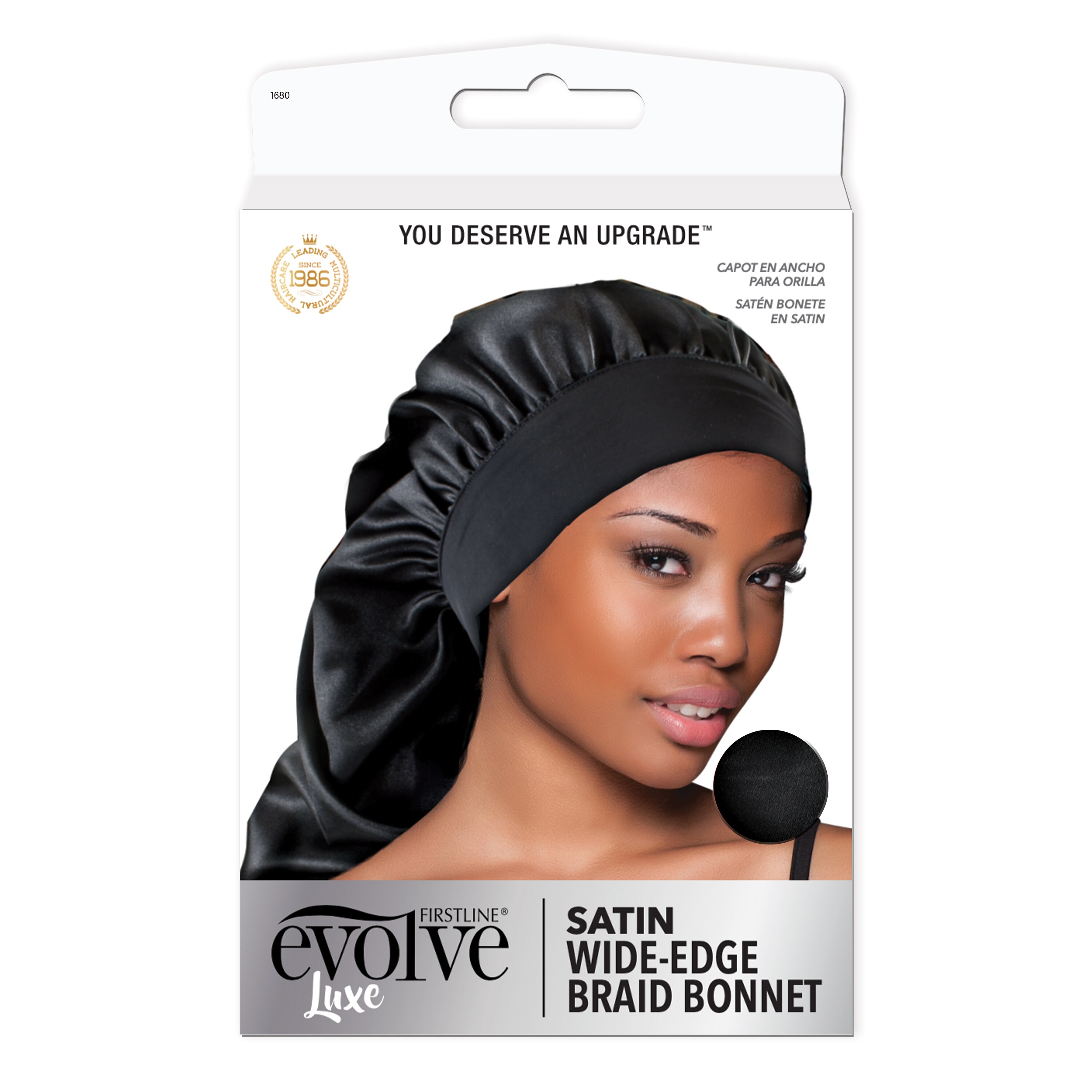 Evolve Satin Wide Edge Braid Bonnet, Black image.