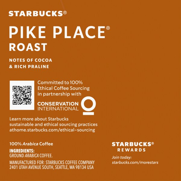 Starbucks Coffee K-Cup Pike Place Coffee, Medium Roast, 10 ct