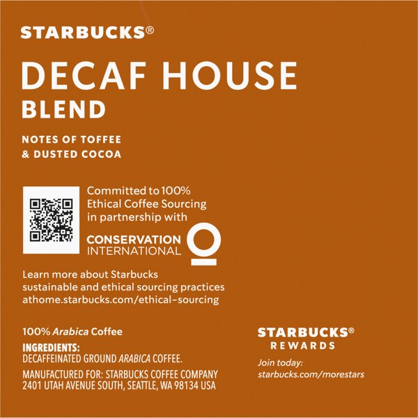 Starbucks Coffee K-Cup Pods, Medium Roast Decaf House Blend, 10 ct, 4.2 oz
