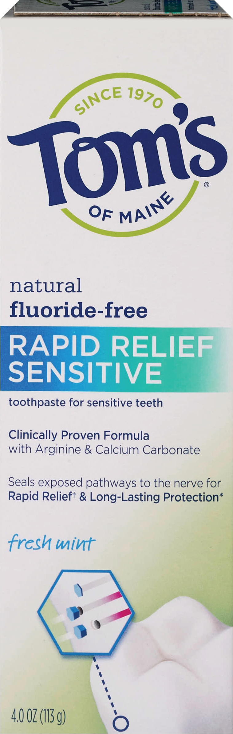 Tom's Of Maine Rapid Relief Sensitive Natural Fluoride-Free Toothpaste, Fresh Mint, 4 OZ