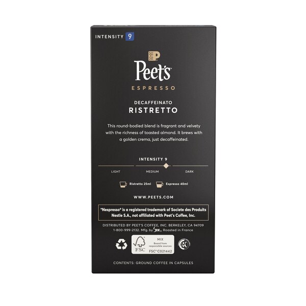Peet's Espresso Ristretto Decaffeinato Medium Roast Capsules, 10 CT