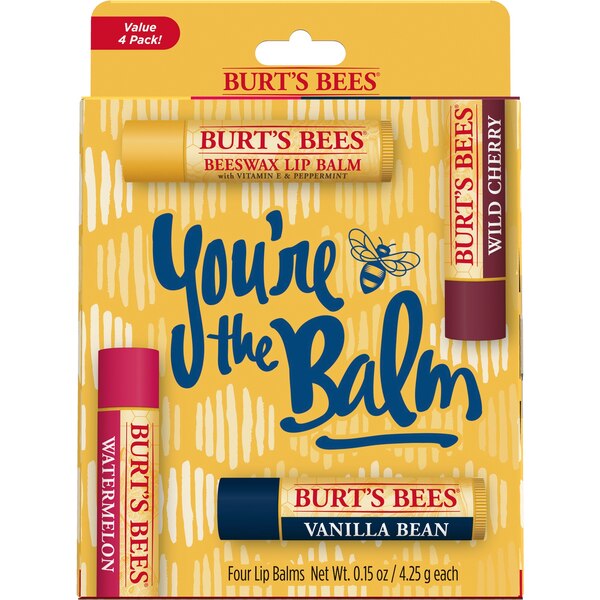 Burt's Bees You're the Balm Lip Balm 4 Pack, Beeswax, Wild Cherry, Vanilla Bean and Watermelon