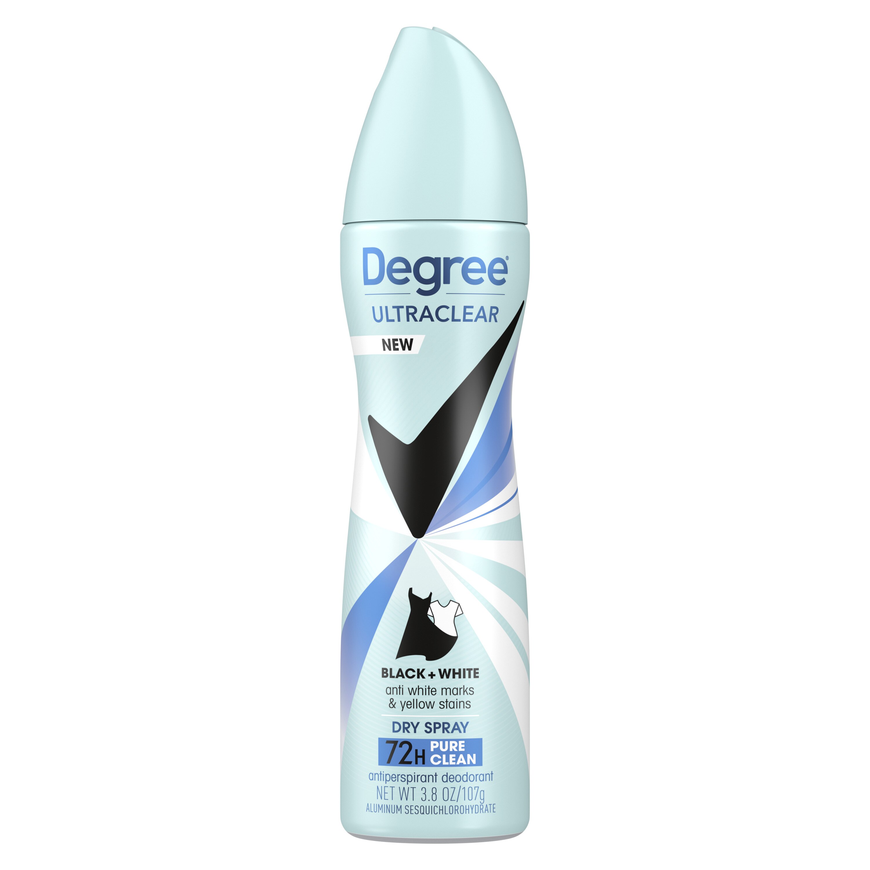 Degree Ultraclear 72-Hour Black + White Antiperspirant & Deodorant Dry Spray, Pure Clean image.