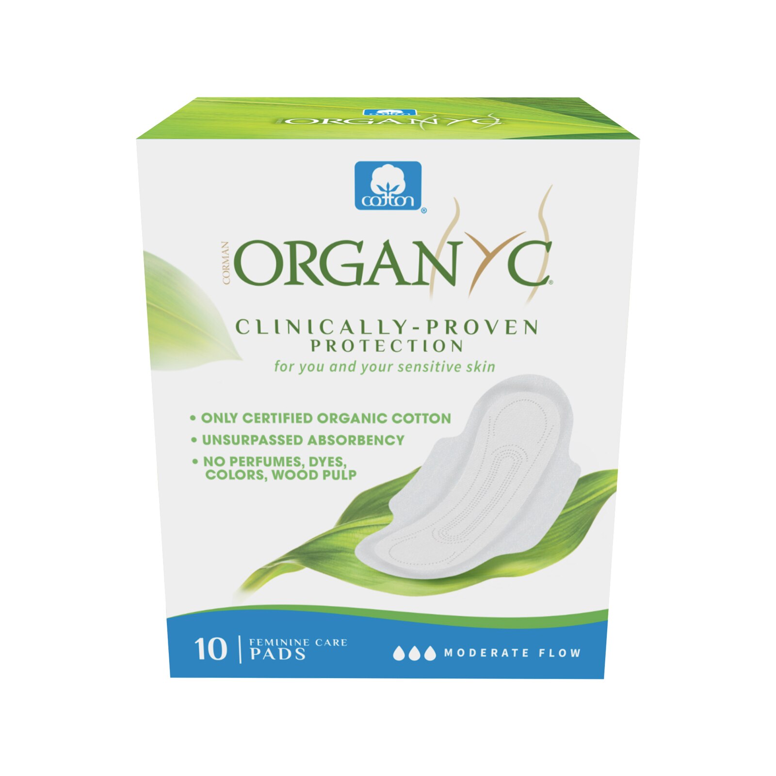 Organyc Organic Cotton Pads for Sensitive Skin, Moderate, 10 CT image.