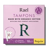 Rael Organic Cotton Regular Tampons with BPA-Free Compact Applicators, thumbnail image 1 of 5